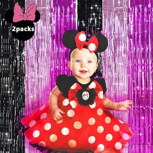 Image of TONIFUL Black Pink Hot Pink Door Streamers,Black and Pink Photo Booth Backdrop Metallic Streamers Foil Fringe Curtain for Birthday,New Year,Graduation,Grad,Baby Shower Party Streamers Decoration