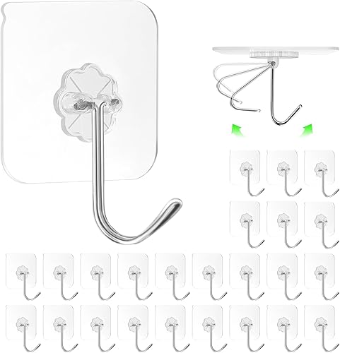 Miniatura 8 de ZESLMG Ganchos de pared adhesivos para colgar, paquete de 32 ganchos autoadhesivos resistentes de 10kg transparentes, removibles, sin daños para