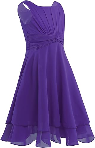 Miniatura 2 de Aislor Vestido de gasa con nudo plisado para niñas y niñas, vestido de princesa para fiesta de cumpleaños, boda, dama de honor