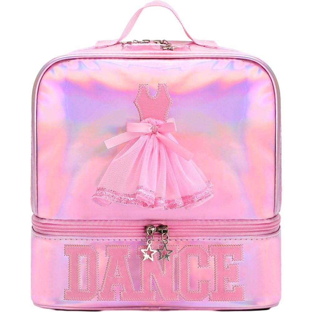 Sanfly Girls Pink Ballet Dance Duffel Bags Dress Dance Backpack With Lace For Backpack Ballet Dance Bag For Little
