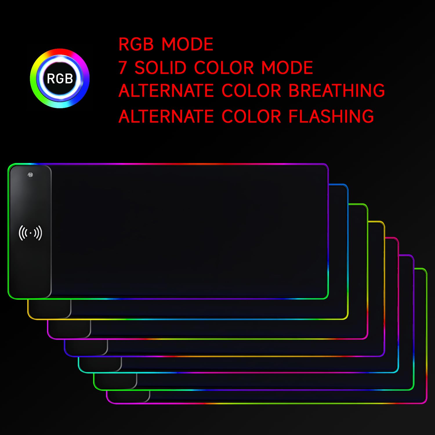 QUMOX Tappetino Mouse RGB con Ricarica Wireless 15W, 10 Modalità LED, 800x300mm, Base Antiscivolo per PC, Gaming, Scrivania