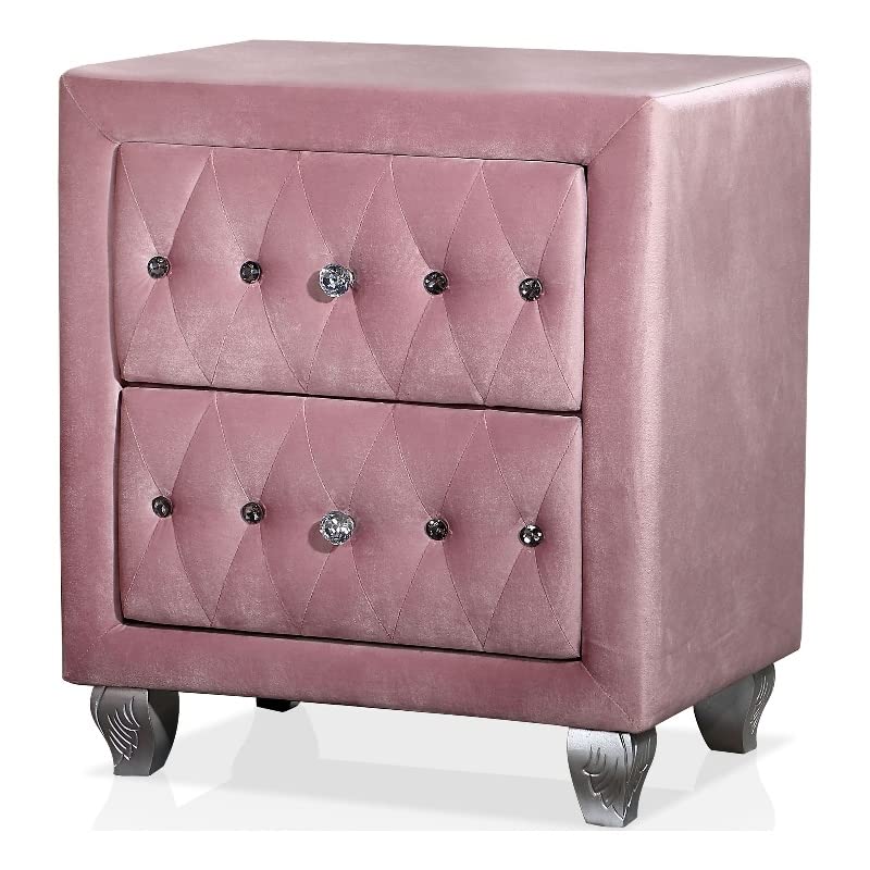 Furniture of America Gijit Glam Fabric Upholstered 2-Drawer Nightstand in Pink