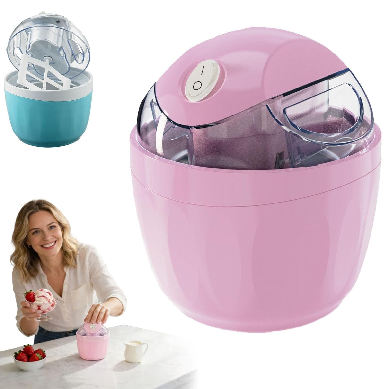 2026 Compatto produttore di ghiaccio per gelato sorbetto yogurt con telecomando per completare più velocemente 15 minuti (blu, B)