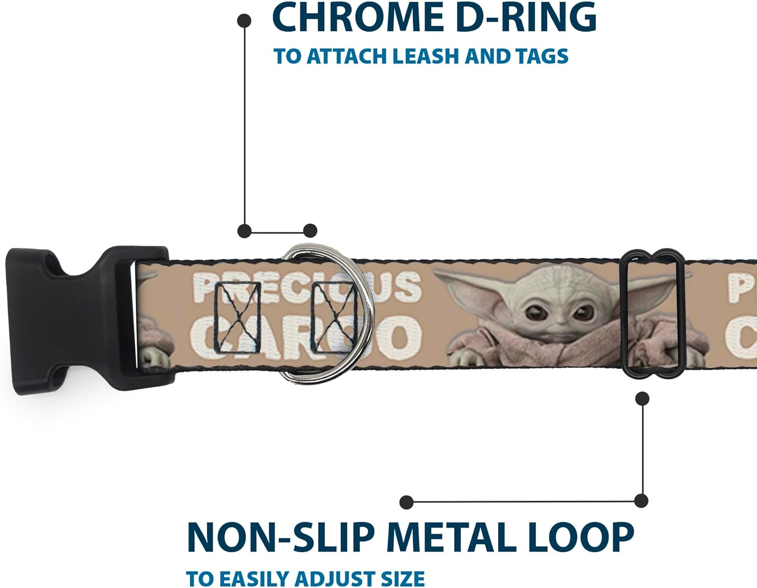 Star Wars Pet Collar, Dog Collar Plastic Buckle, Star Wars The Child Sitting Pose Precious Cargo Tan White, 20 to 31 Inches 1.5 Inch Wide