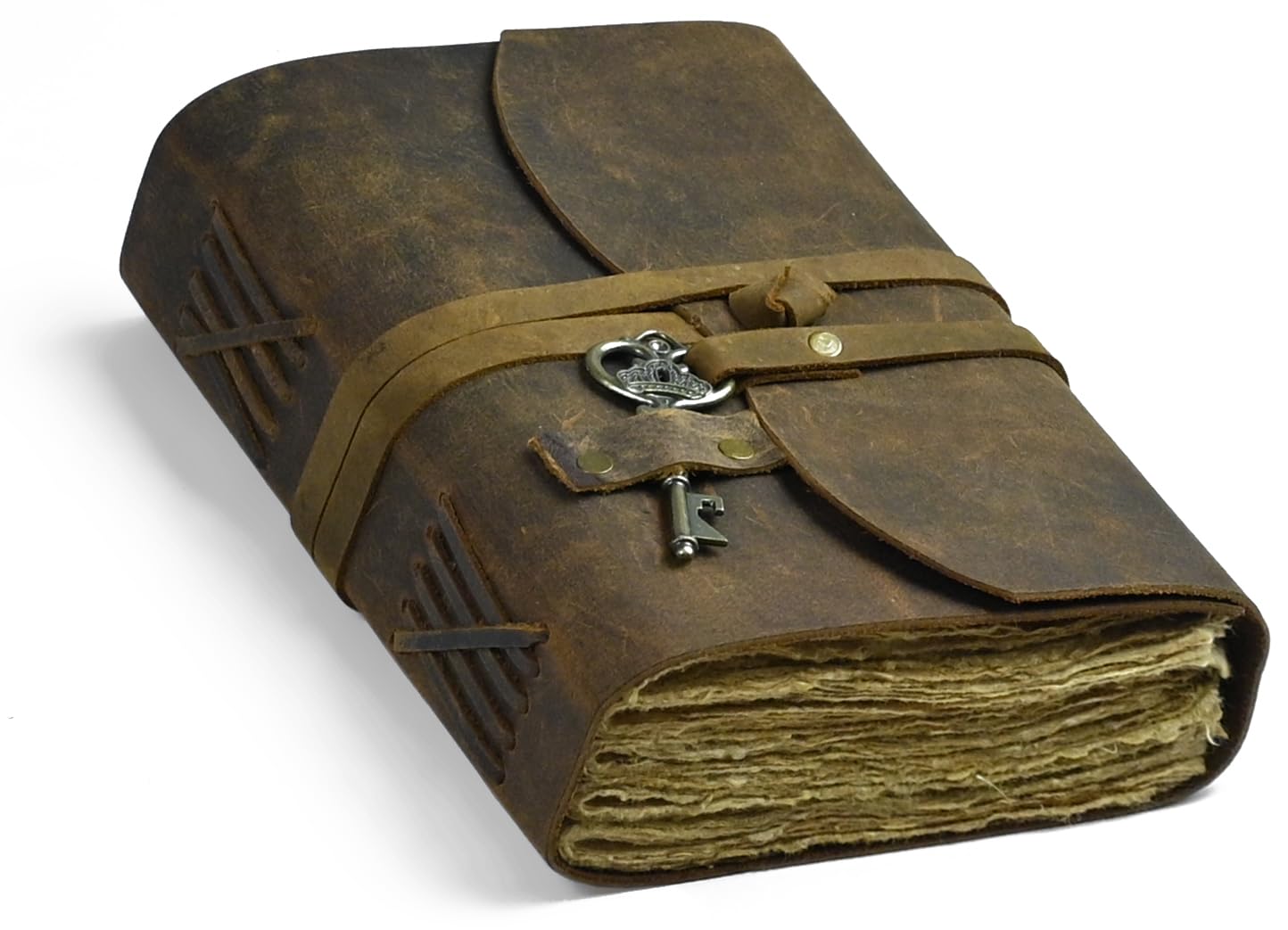 Vintage Leather Journal – 200 Handmade Deckle Edge Paper – Leather bound For Women Men – Bound Closure - Book of Shadows - Italian Brown - 7x5 inches (Journal With Bound)