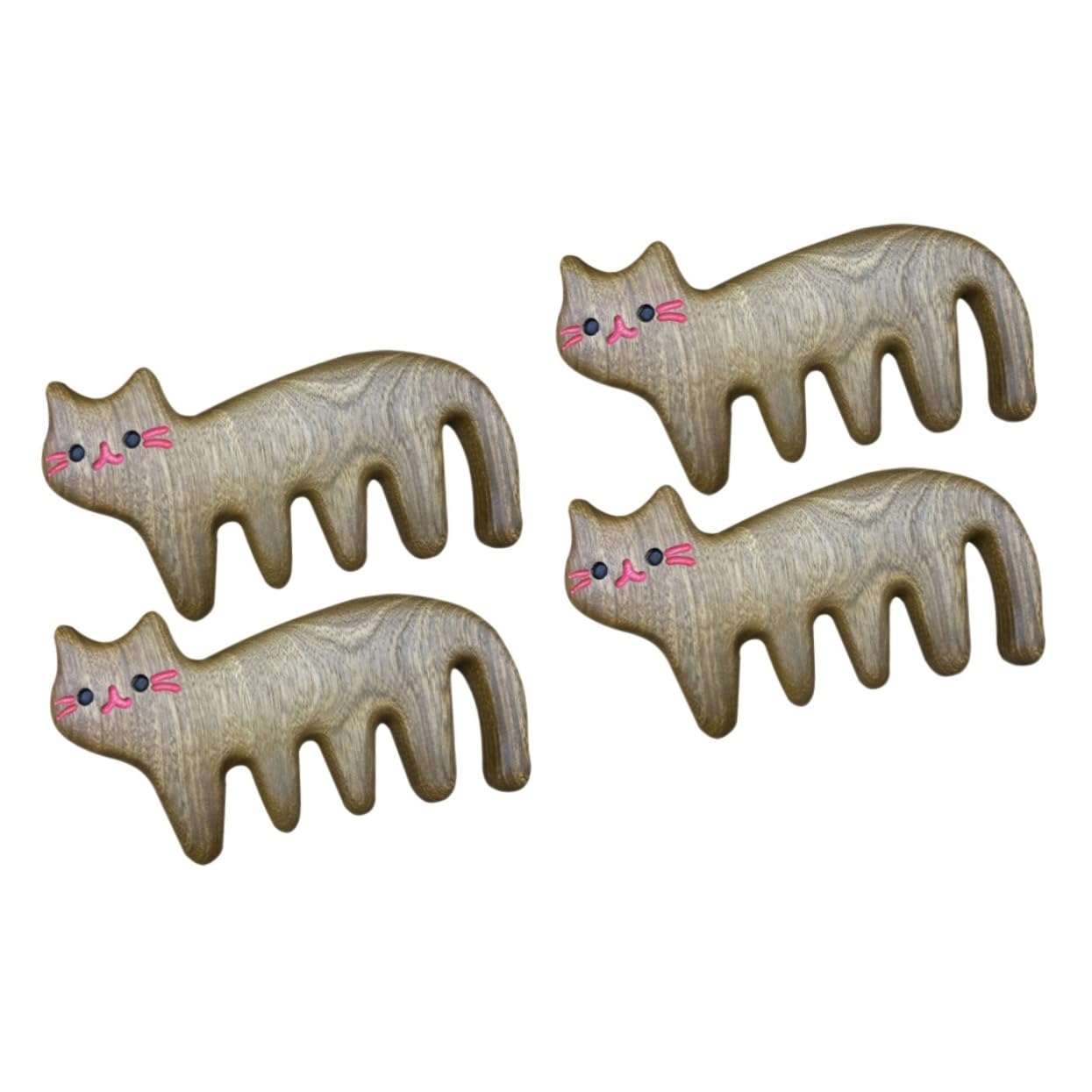 Ipetboom 4pièces Peigne De Massage Bois Forme De Chat Peigne Large Pour Démêler Les Cheveux Massage Du Chevelu Pour Types De Cheveux Portable Et Pratique