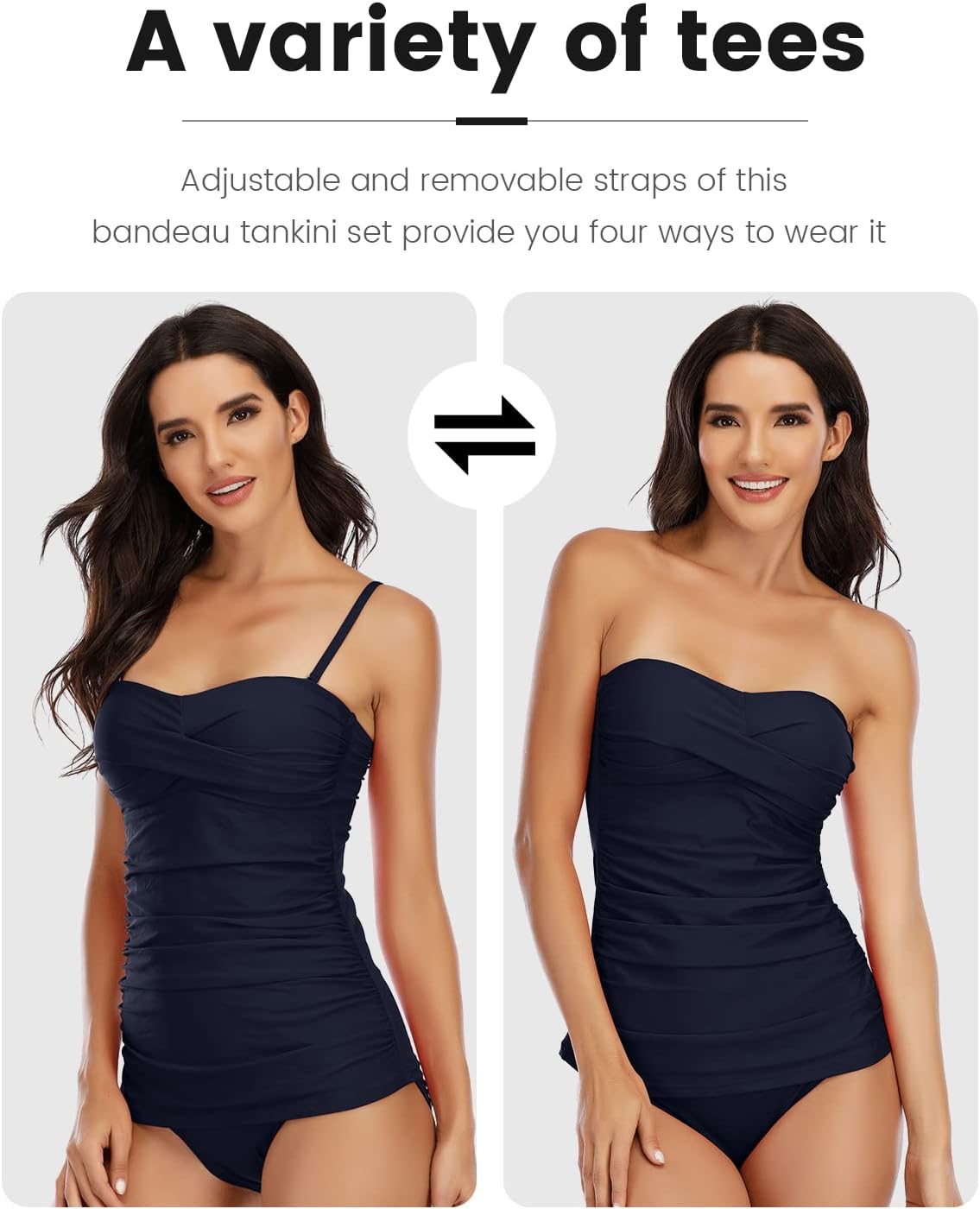 Shuangyu Women's Twist Front Bandeau Tankini Set Two Pieces Ruched Tummy Control Suimsuit with Mid Waist Briefs - Image 4