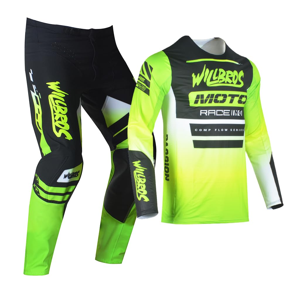 Combinaison de Pantalons Maillot Jersey MX Enduro Motocross Hors Route Moto MTB BMX pour la Compétition Homme Femmes