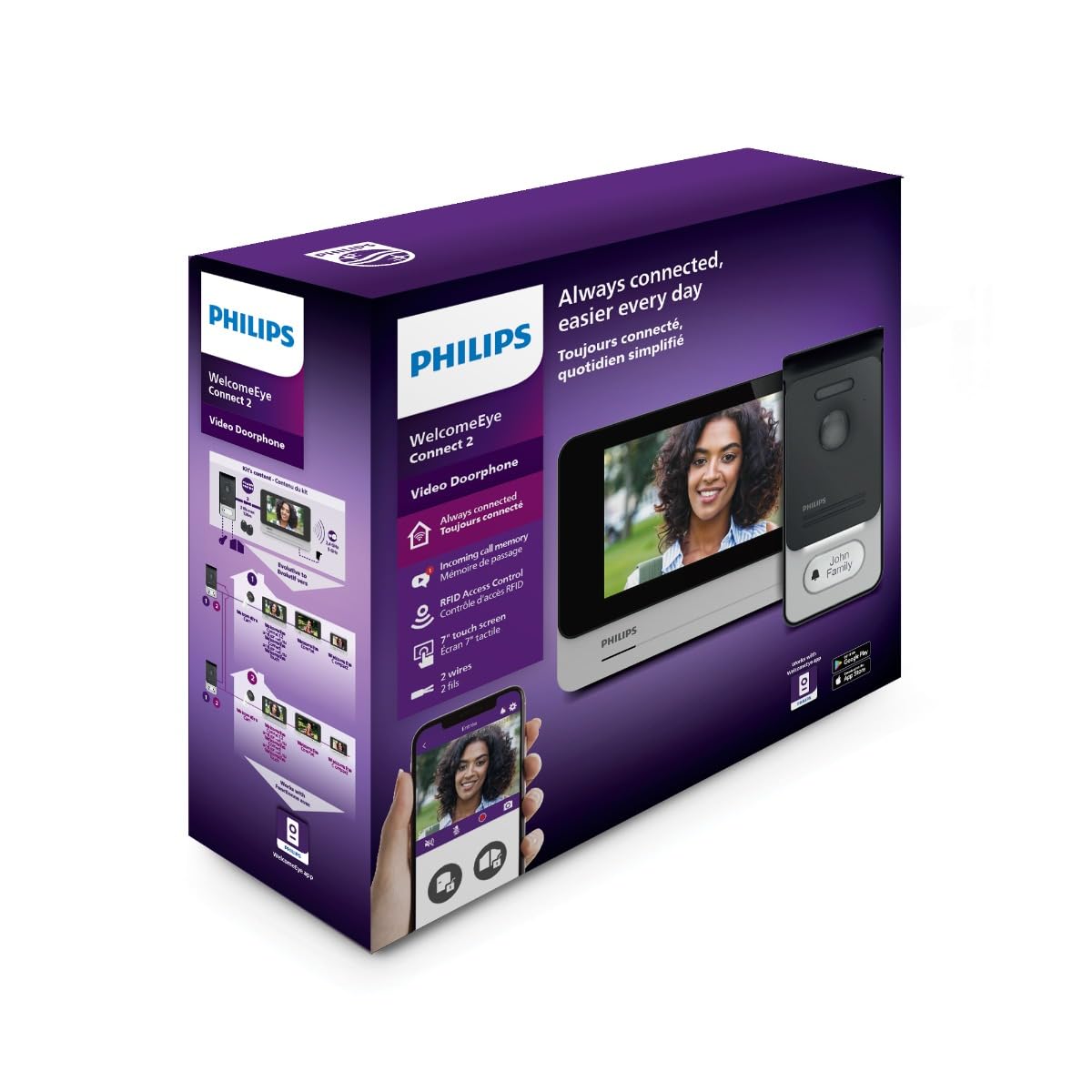 Philips - Visiophone filaire connecté smartphone avec 2 écrans - WelcomeEye Connect 2