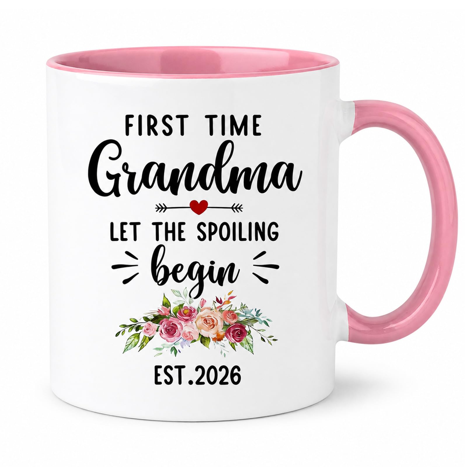KREATIVE First Time Grandma Mug 2026 - New Grandmother Gift for Women - Pregnancy Reveal Announcement Coffee Cup - Pink Two-Tone Ceramic Tea Mug - Birthday Present for Nan Granny
