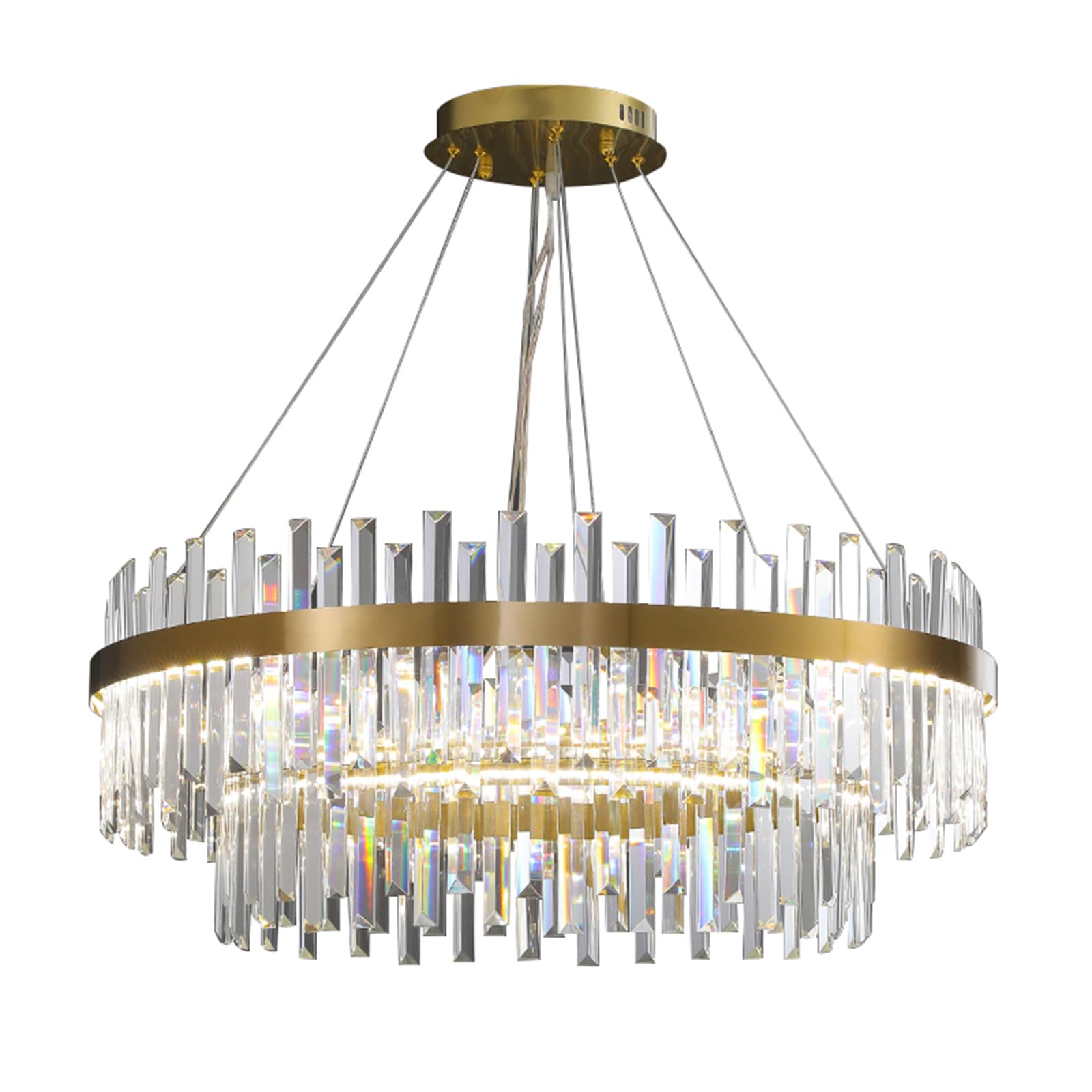 KXEcoLife Modern Round Crystal Chandelier, LED Luxury Chandeliers 2-Tiers K9 Chandelier Pendant Light Fixture for Dining Living Room Entryway Kitchen Dia 23.6 Inch