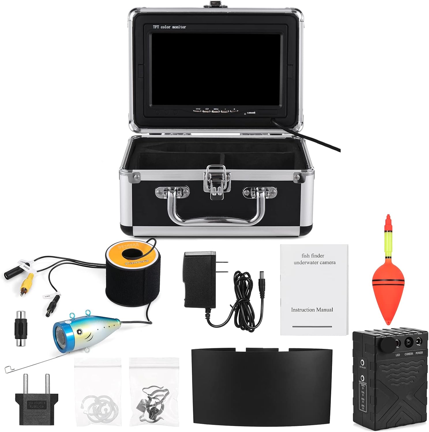 doorslay 1200TVL Underwater Fishing Camera Fish Finder with 12 IR LEDs 7Inch/9Inch LCD Display 15M/30M/50M Cable IP68 Waterproof for Sea Lake Boat Ice Fishing
