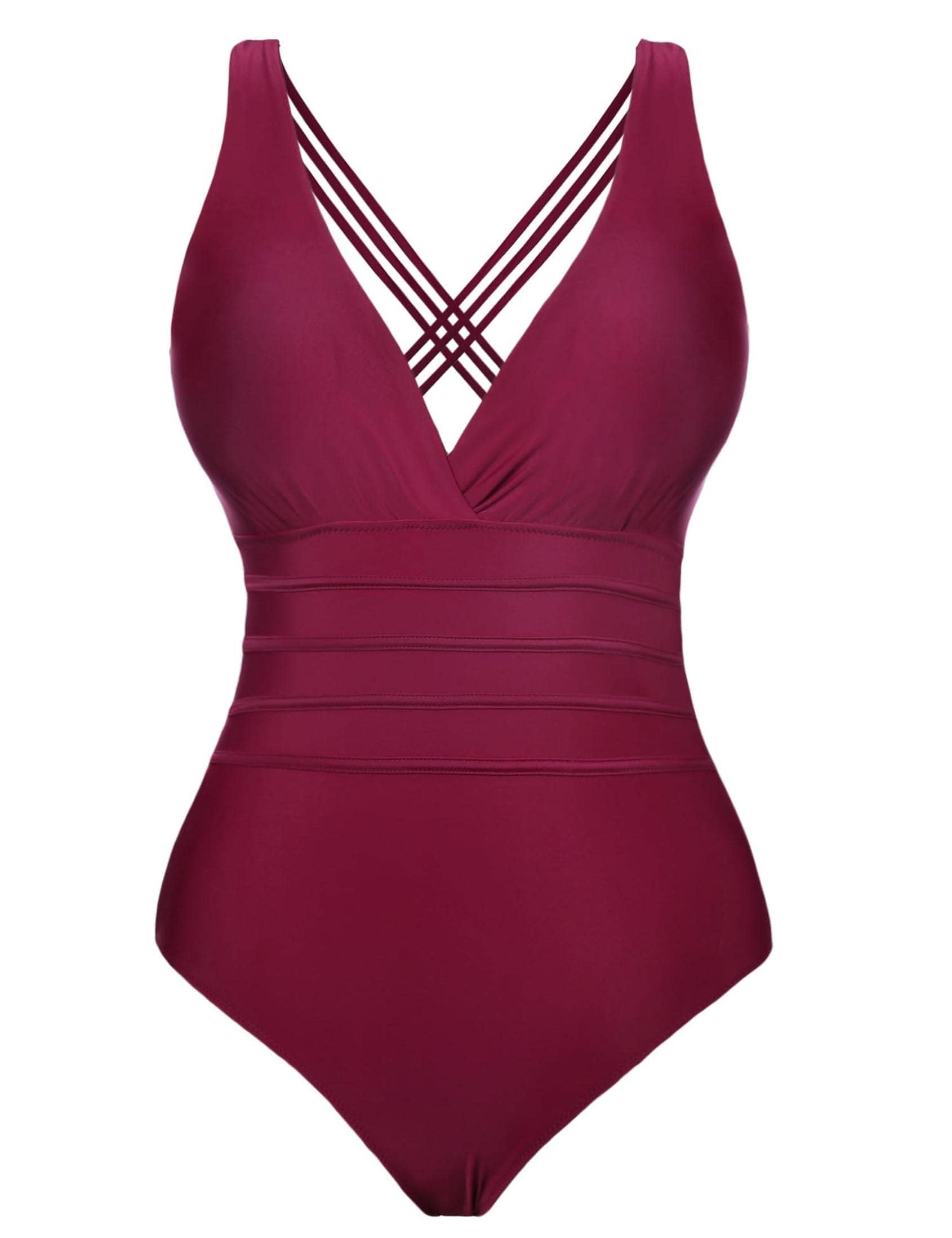 Aottori Bañador Mujer Tallas Grandes Traje de Baño de Una Pieza Control de Barriga Sexy Cuello en V Push Up Bañadores de Playa