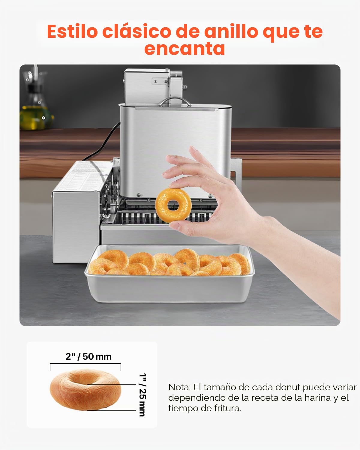 VEVOR Máquina Automática para Hacer Donas, Equipo para Hacer Donas de 4 Filas, Alta Potencia 240 Piezas/Hora, Acero Inoxidable, Control Inteligente, con Una Tolva 3 L y Un Tanque de Aceite 6,1 L
