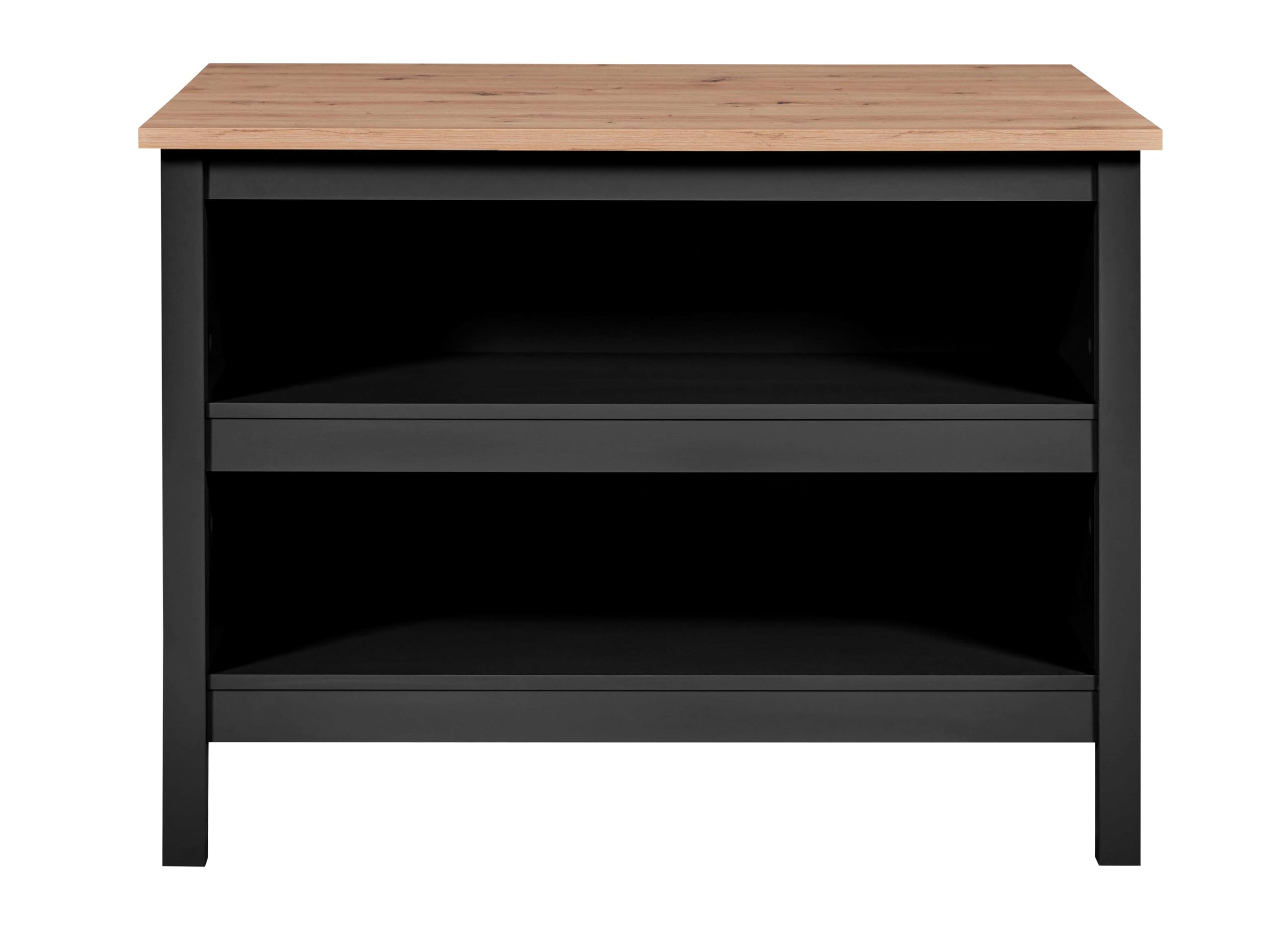 Inter Link - Isla de cocina - Isla central - Encimera - Mueble de cocina con estantes - Melamina - Longitud 124cm - Altura 82 cm - Profundidad 75 cm - Helina Negro/ Artesano