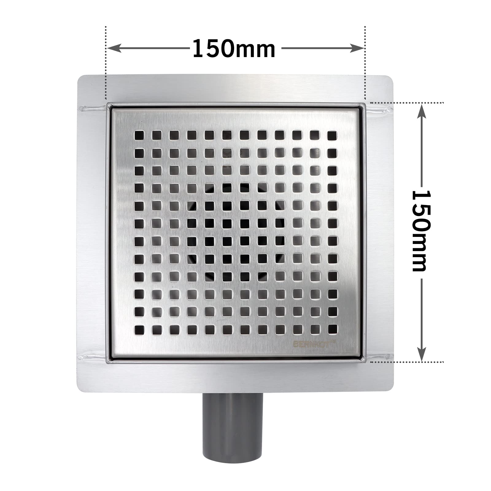 Duschrinne Quadrat 15 * 15cm, 360° Siphon mit Geruchsstop und Haarsieb Edelstahl Ablaufrinne Bodenablauf Duschablauf sehr flach DN50 DN40