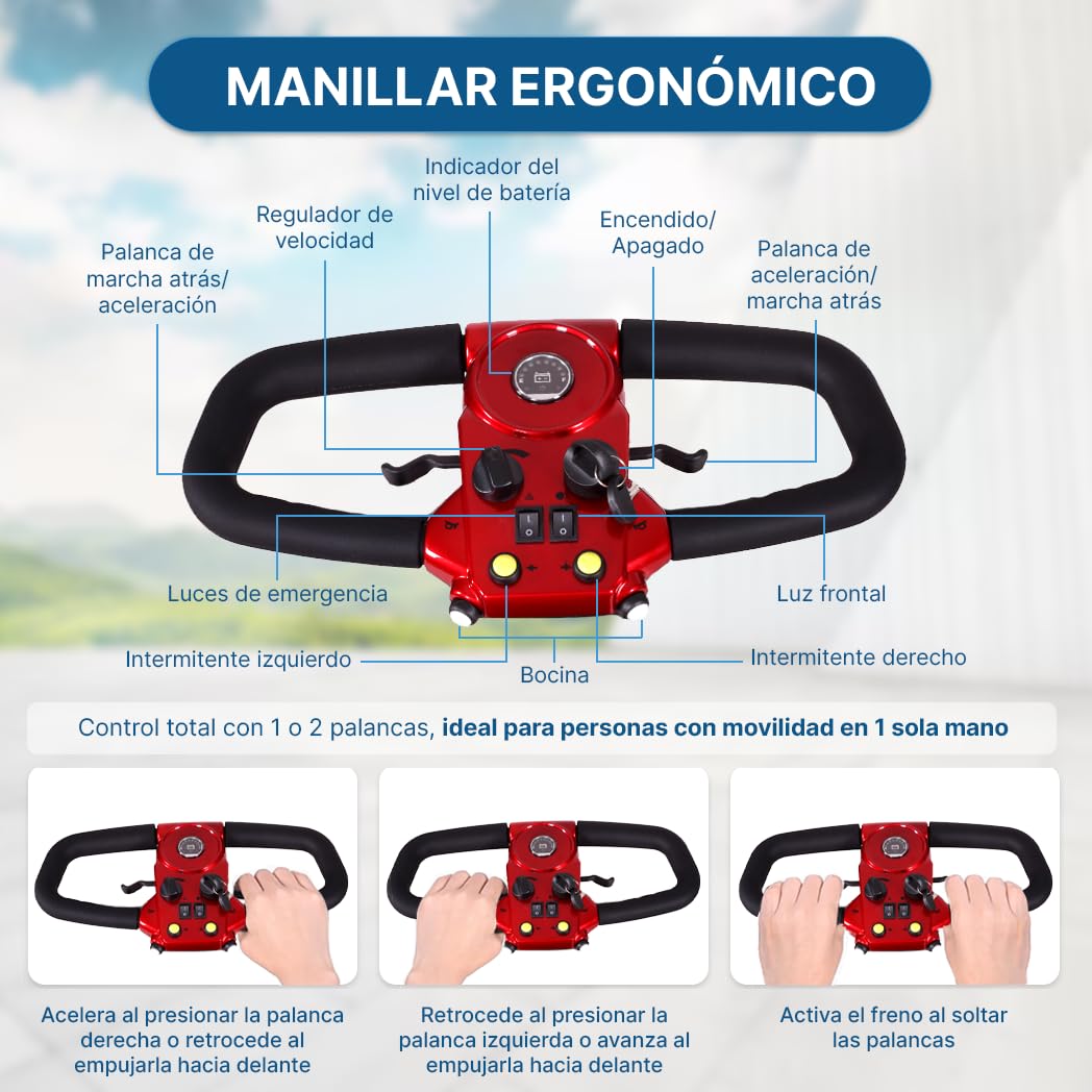 Scooter de Movilidad para Adultos 4 Ruedas 190Kg Desmontable Luces LED Dortomedical®
