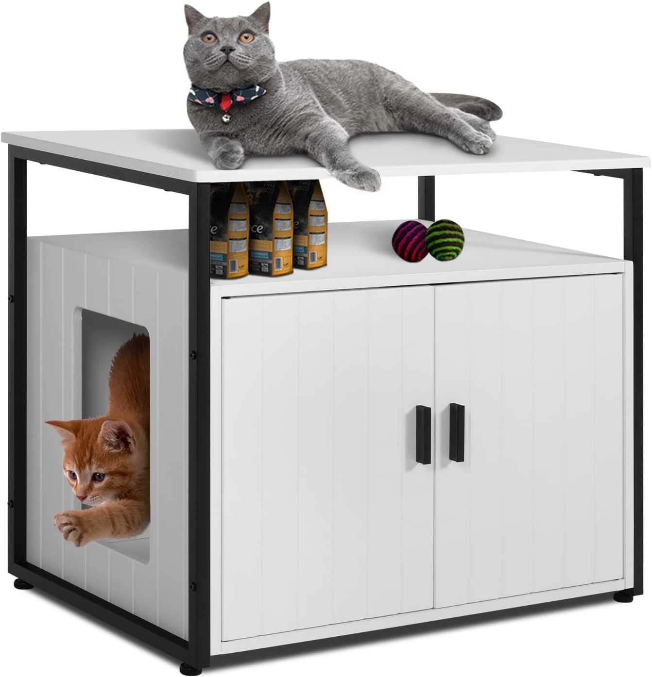 YGBH Cat Litter Box Enclosure,Washroom Bench, Spacious Storage, Easy Assembly,Pet Crate with Iron and Wood Sturdy Structure, House…