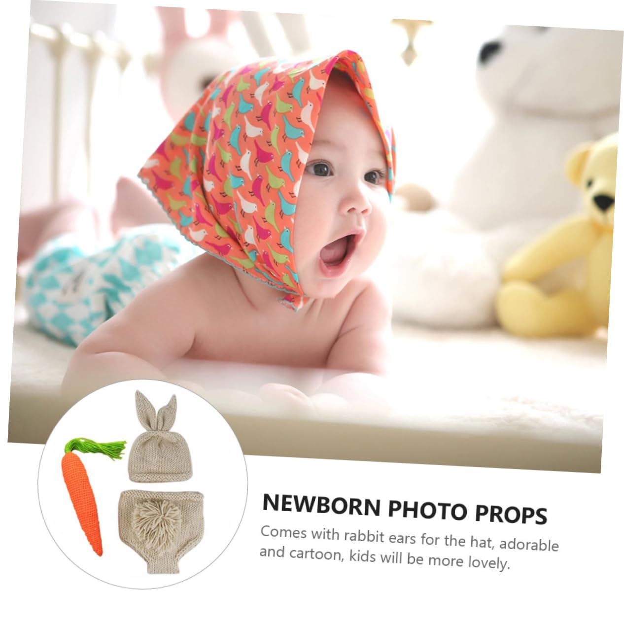 FRCOLOR Neugeborenen Fotografie Kostüm Teiliges Häschen Outfit für Babyfotoshooting Mütze Hose Handgefertigt Weichem Garn für Besondere Anlässe Erinnerungen