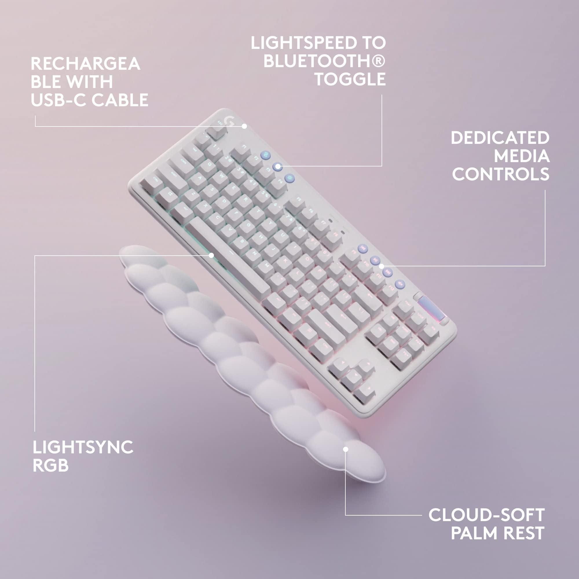 Logitech G G715 Wireless Mechanical Gaming Keyboard with LIGHTSYNC RGB Lighting, LIGHTSPEED, Tactile Switches (GX Brown) and Keyboard Palm Rest, PC and Mac Compatible, QWERTY UK English Layout - White