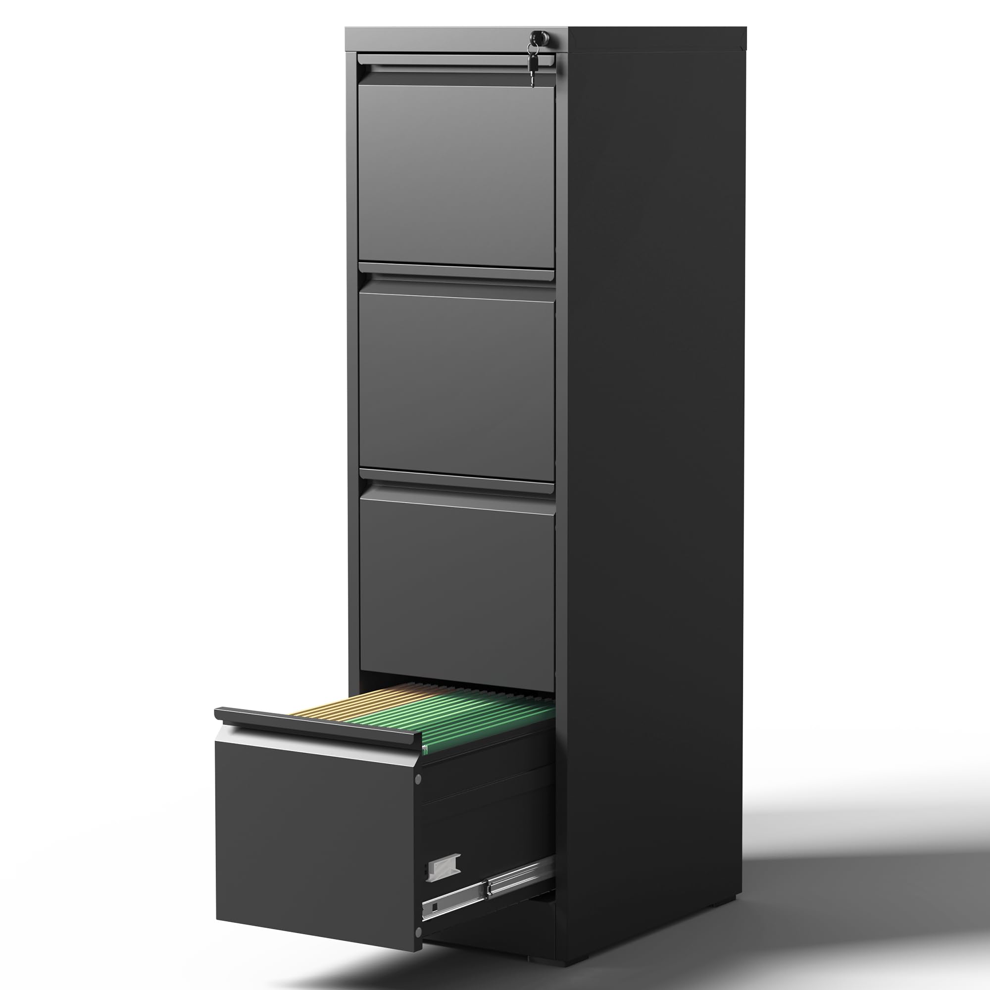 4 Drawer File Cabinet for Home Office, Vertical File Cabinet with Lock, Locking File Cabinet Hanging Files for A4/ Legal/Letter, Require Assembly, Black