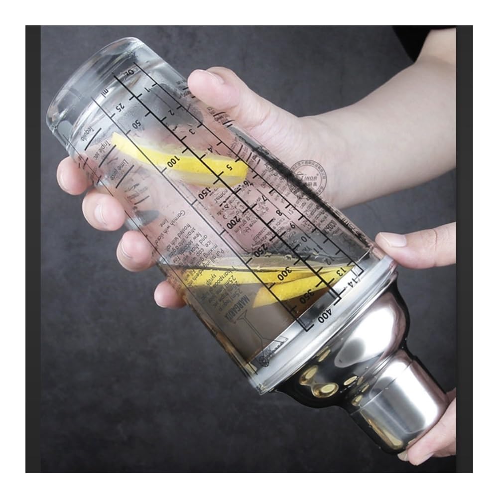 Coctelera Un juego de 6 vasos mezcladores de vidrio transparente y juegos de cocteleras de acero inoxidable.