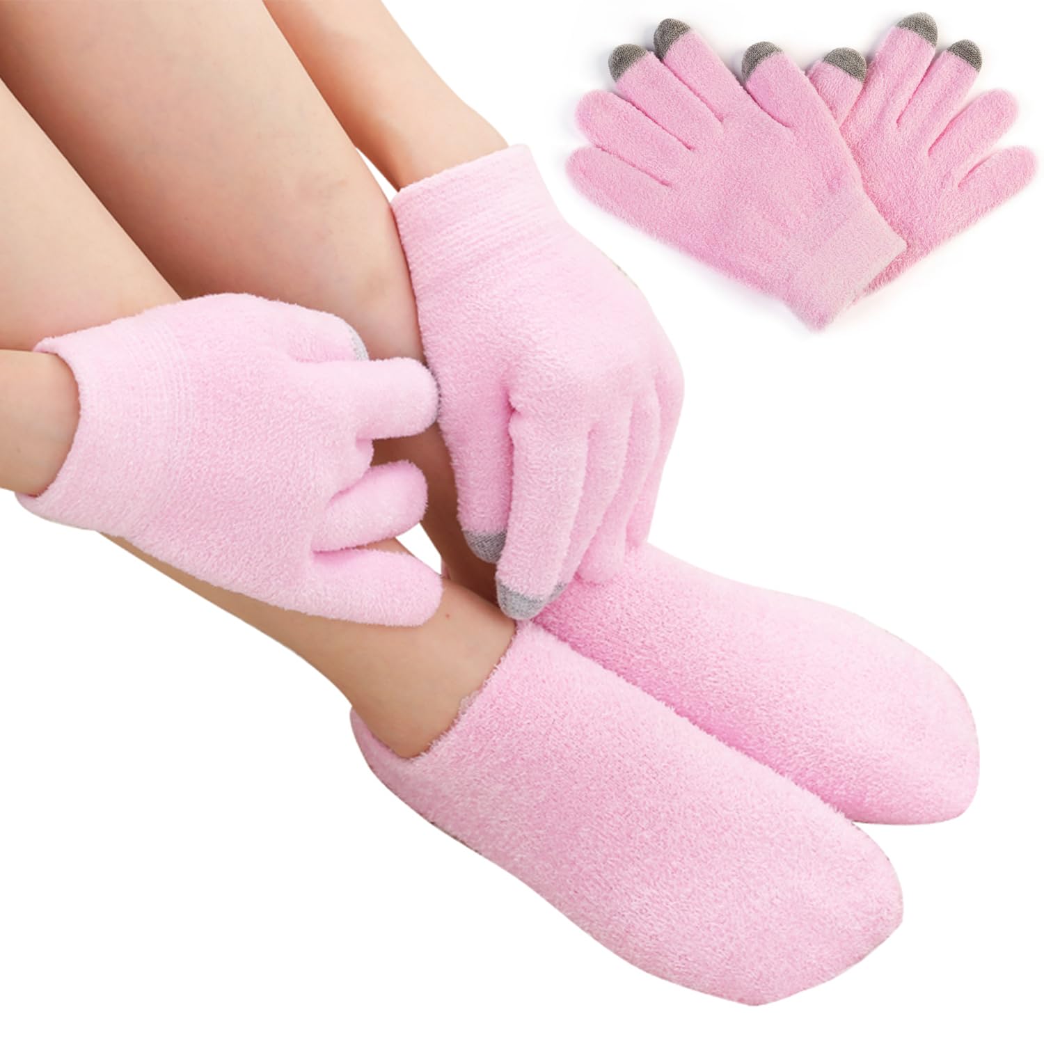 4 guantes y calcetines hidratantes para pantalla táctil, calcetines y guantes de terapia hidratante de spa, suavizan la reparación de grietas en seco, cuidado de la piel de manos y pies, eficaz en
