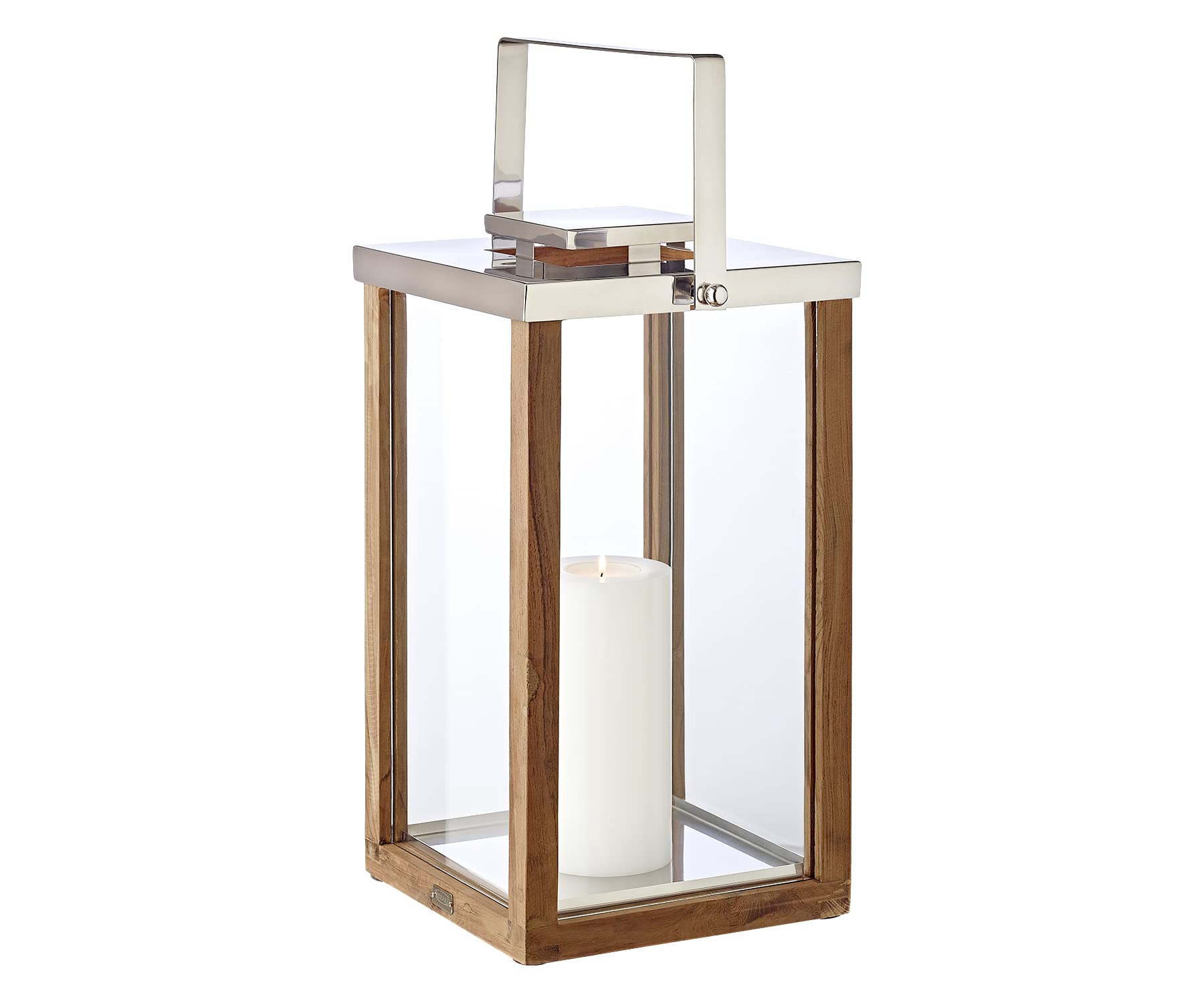 EDZARD lanterna "Miami" in legno e acciaio pregiato, altezza 49 cm, torcia a vento con manico