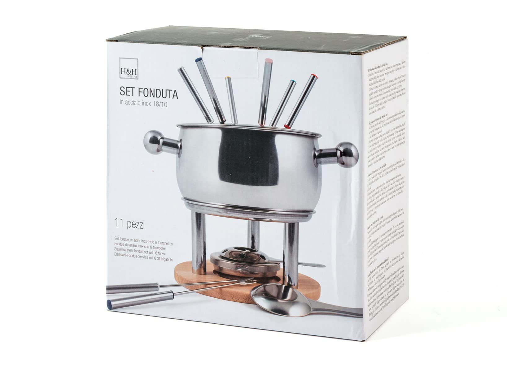 HOME 9830000 Servizio Fonduta 11 Pezzi per 6 Persone in Acciaio Inox 18/10, Bourguignonne, Cioccolato, Formaggi