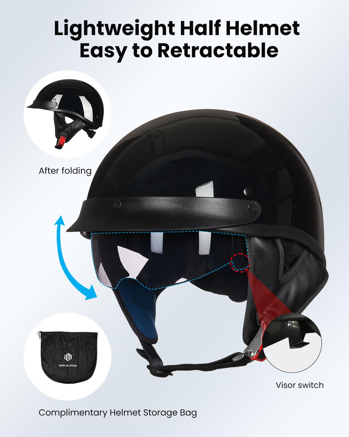 Amazon.com: ILM Half Helmet Motorcycle Open Face Sun Visor Quick