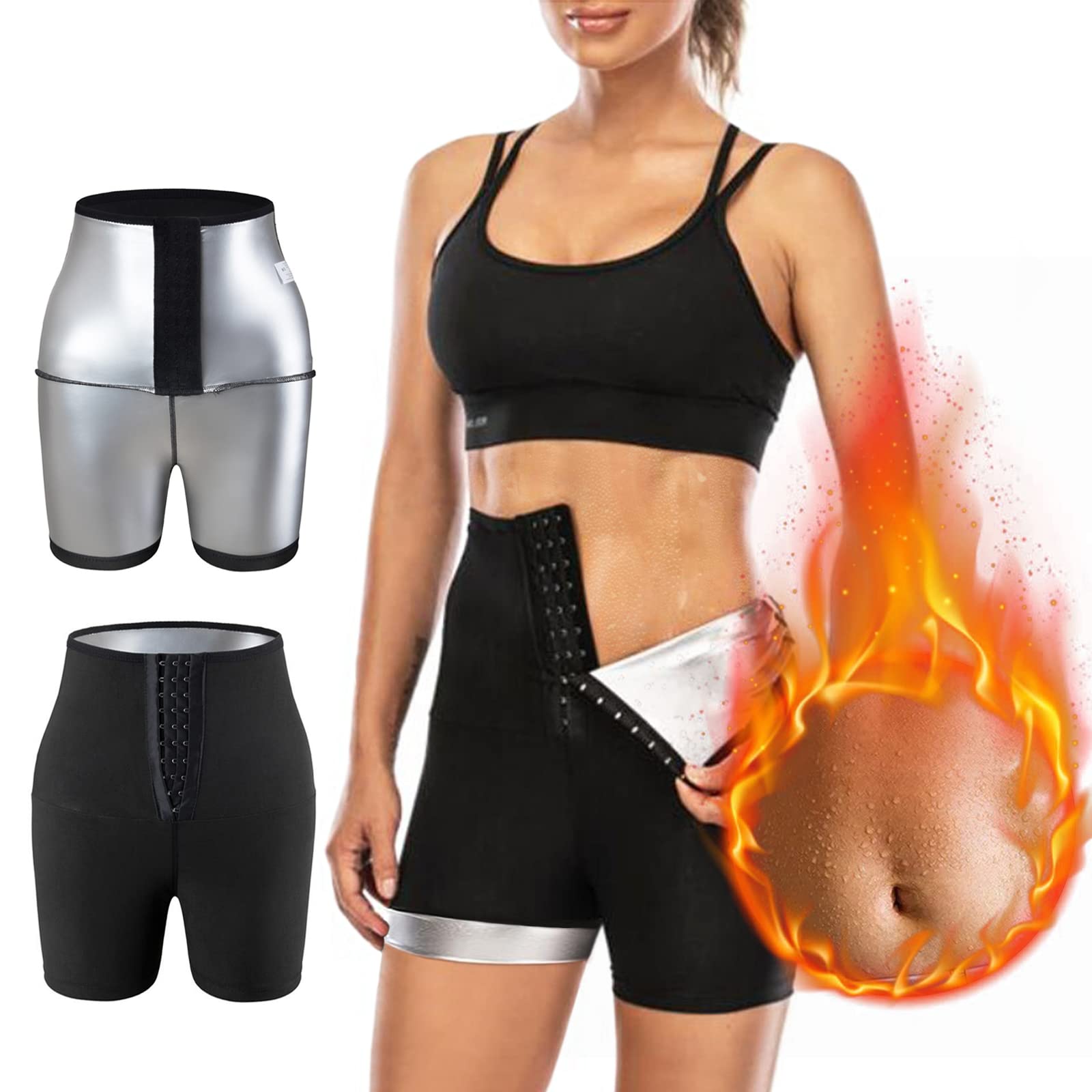 Hovershoes Sauna Sweat Shapewear, Sauna Sweat Pants for Women High Waist Shorts Compression Slimming Weight Thermo Legging Workout Body Shaper Sauna Suit Waist Trainer T Shirt — image 1