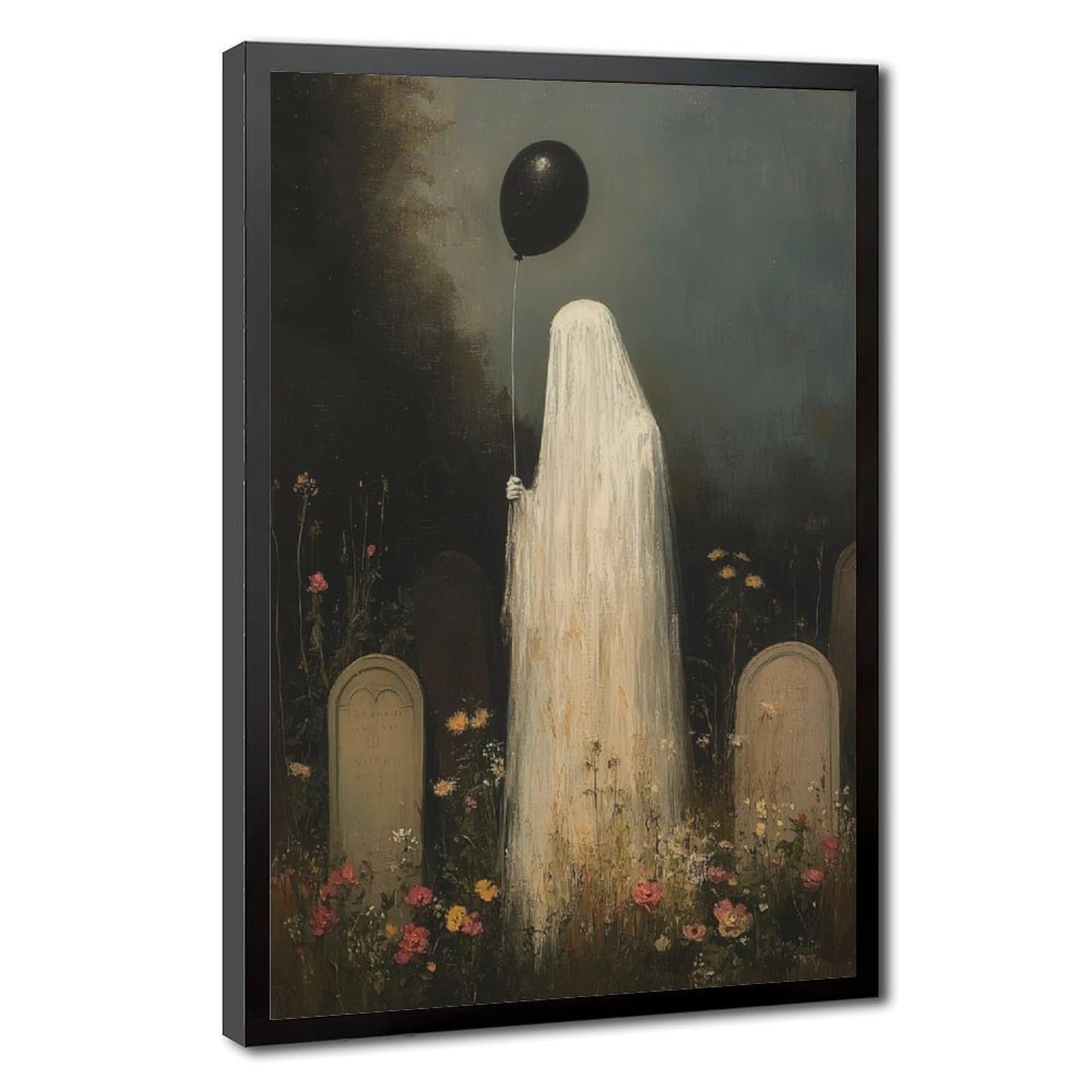 Bareronor Brown Gothic Ghost Cemetery Canvas Poster Bedroom Decor Landscape Office Room Decor Gift 16" L X 24" W