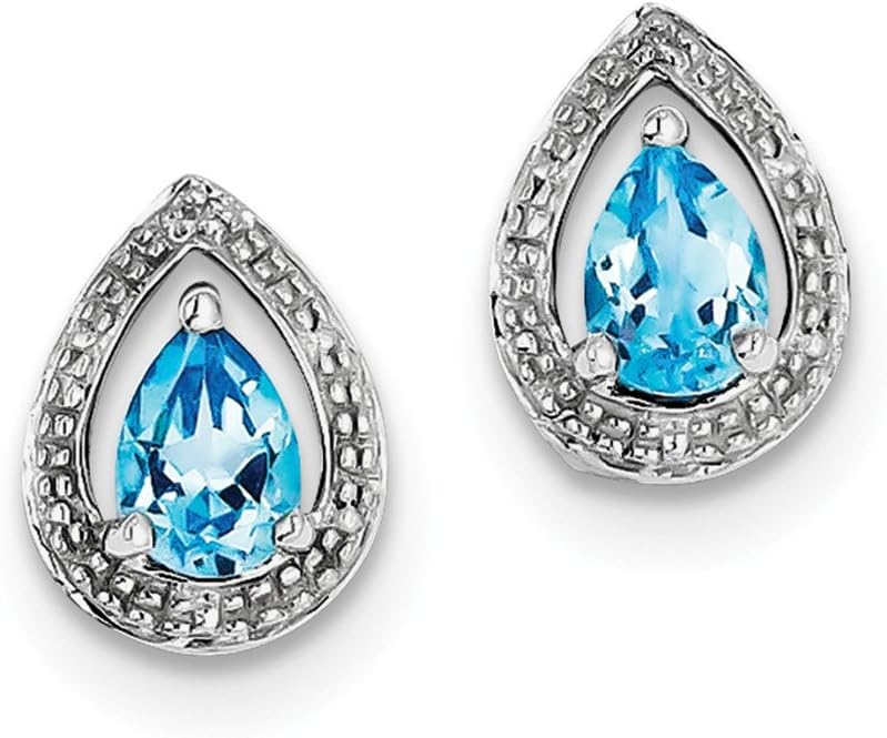 .925 Sterling Silver Genuine Diamond And Swiss Blue Topaz Tear-Drop Post Stud Earrings (0.01 CTTW, I-J Color, I2 Clarity)
