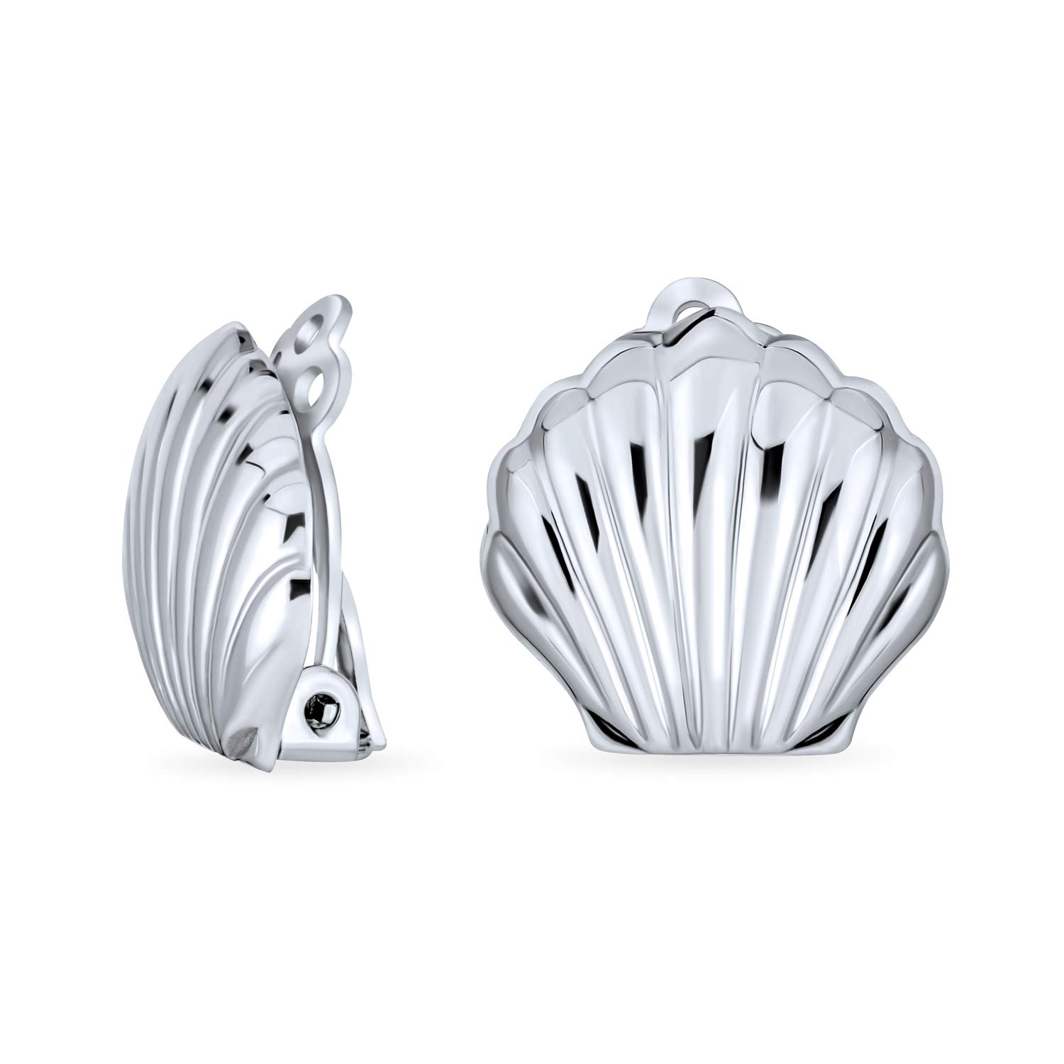 Geschnitzte Muschel Nautische Polierte Clip On Ohrringe Für Frauen Nicht Durchstochen 14K Vergoldet .925 Sterlingsilber