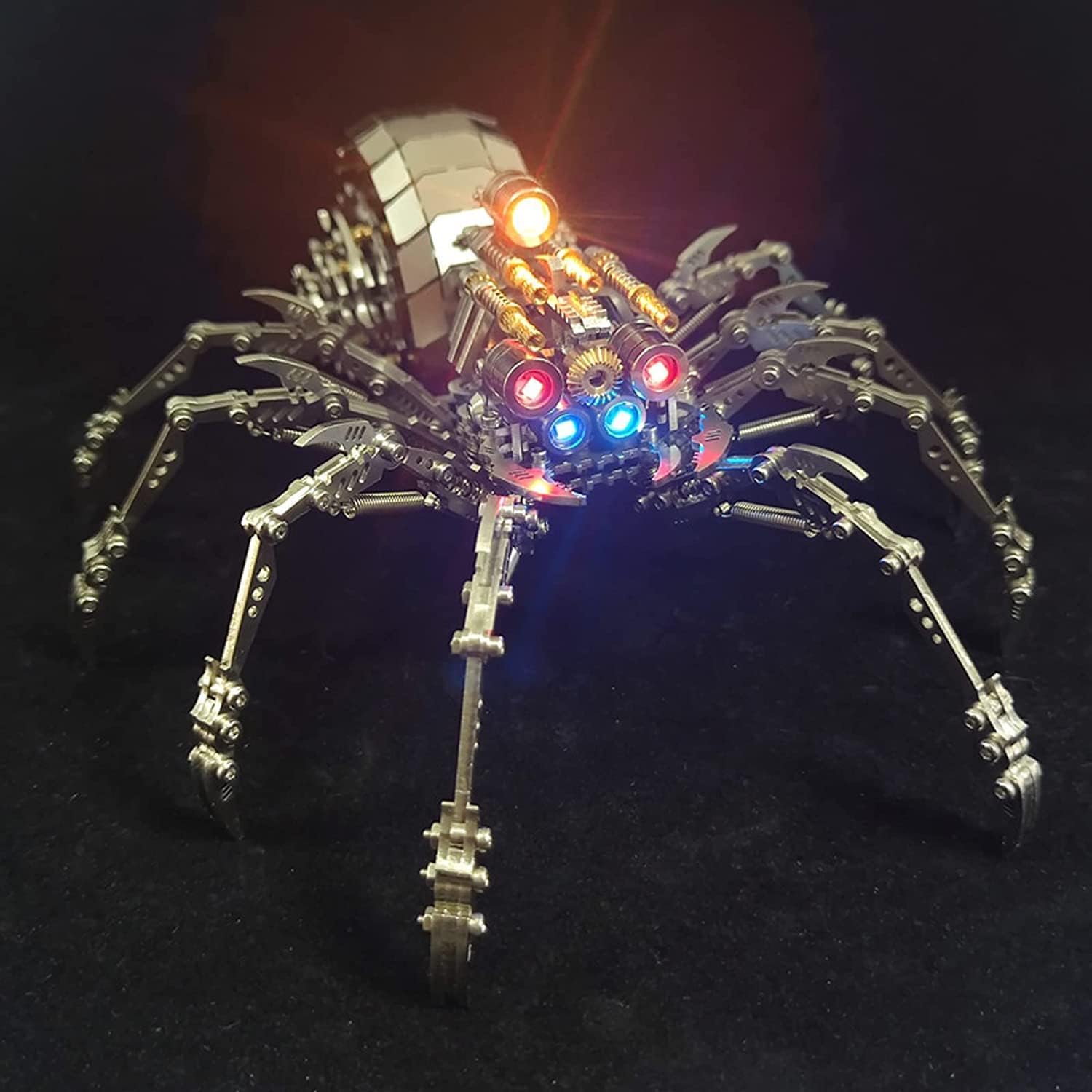 3D Metall Puzzle Spinne Modell Kit mit Licht,DIY 3D Puzzle Metall Erwachsene Spinne mit Werkzeugsatz,3D Modellbausatz Desktop Spielzeug Geschenke