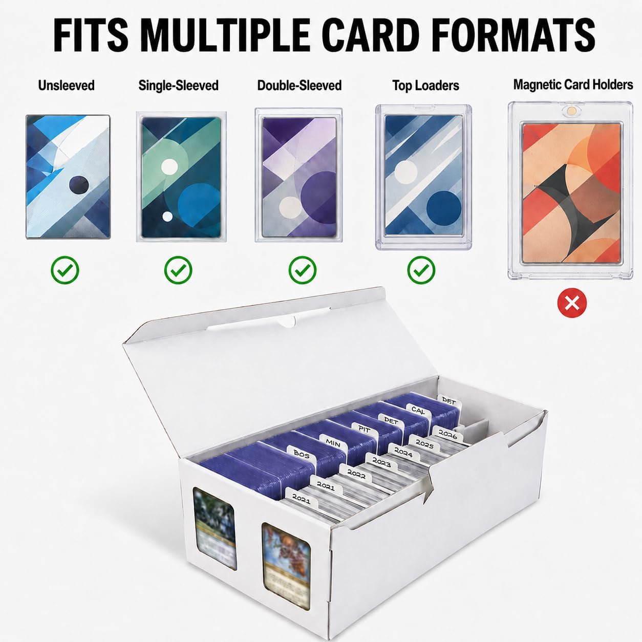 AFIING Trading Card Storage Boxes, 4 Pack, 2-Row Sports Card Organizers image 3
