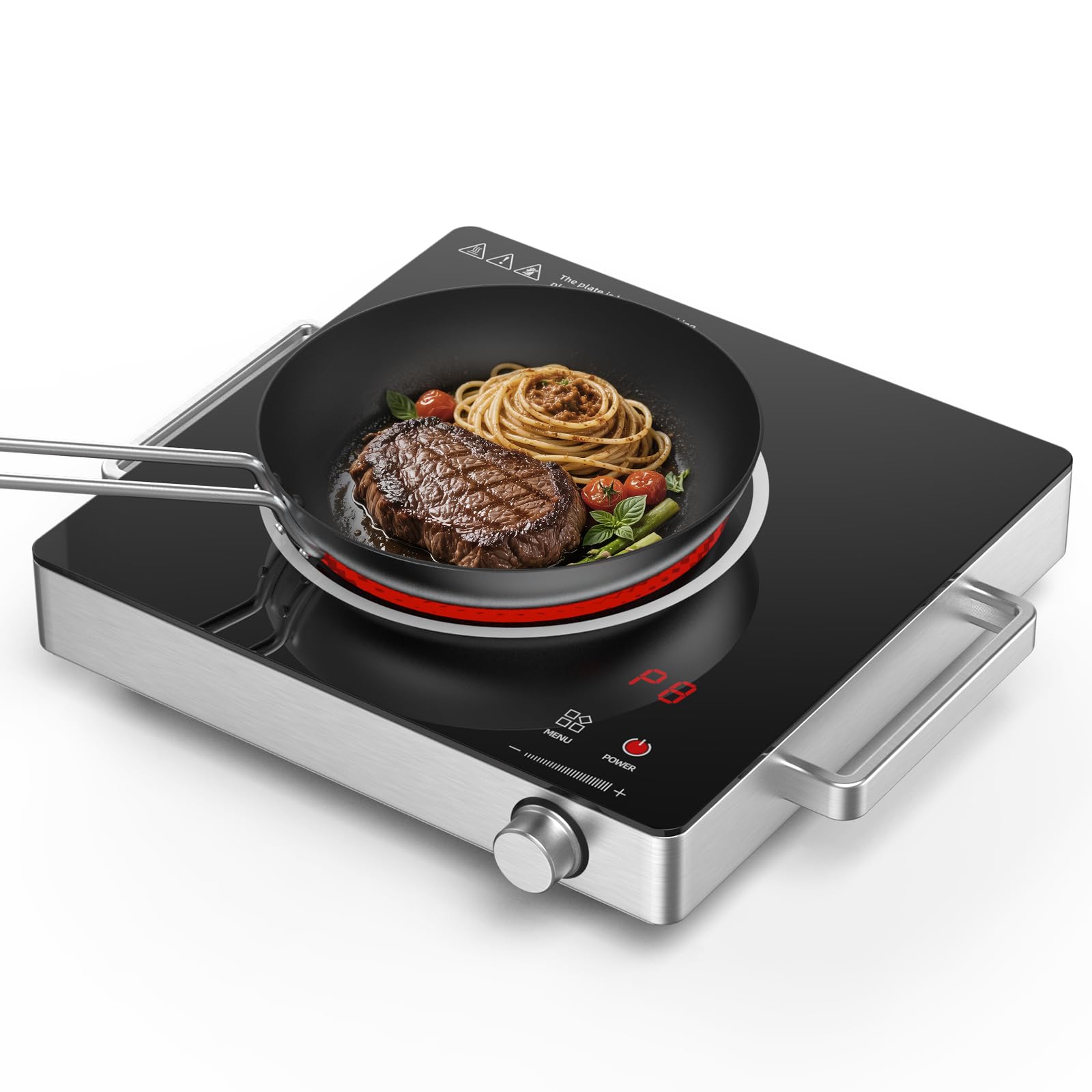 Hot Plate Electric Single Burner,SOPINWAEH 1800W Portable Countertop Ceramic Cooktop For Cooking With Adjustable Temperature &amp; Stay Cool Stainless Steel Handles,Compatible With All Cookware