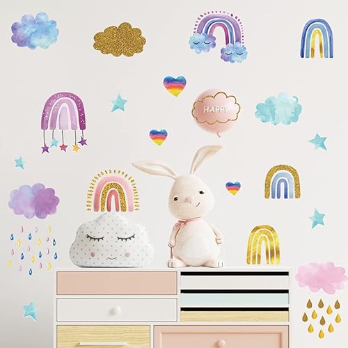Miniatura 3 de Calcomanías de pared de arco iris para decoración de pared de habitación de niños habitación de niñas pequeñas cuarto de bebé sala de juegos