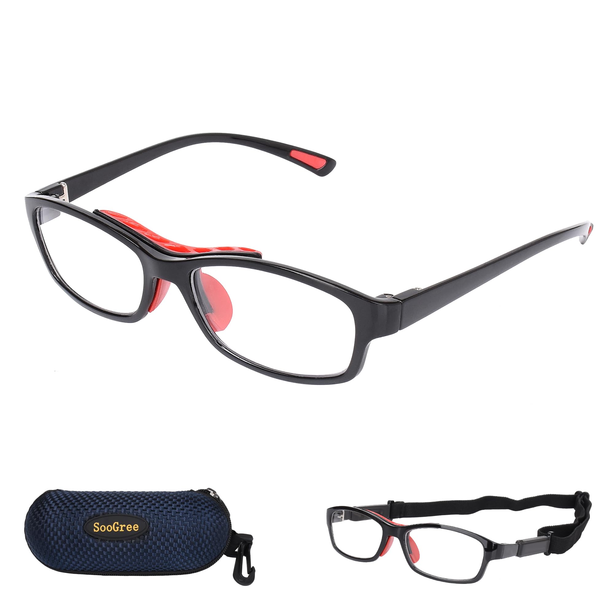 Sports Goggles Glasses Football Soccer Safety Glasses Goggles Adjustable Strap Interchangeable Temples for Men Youth