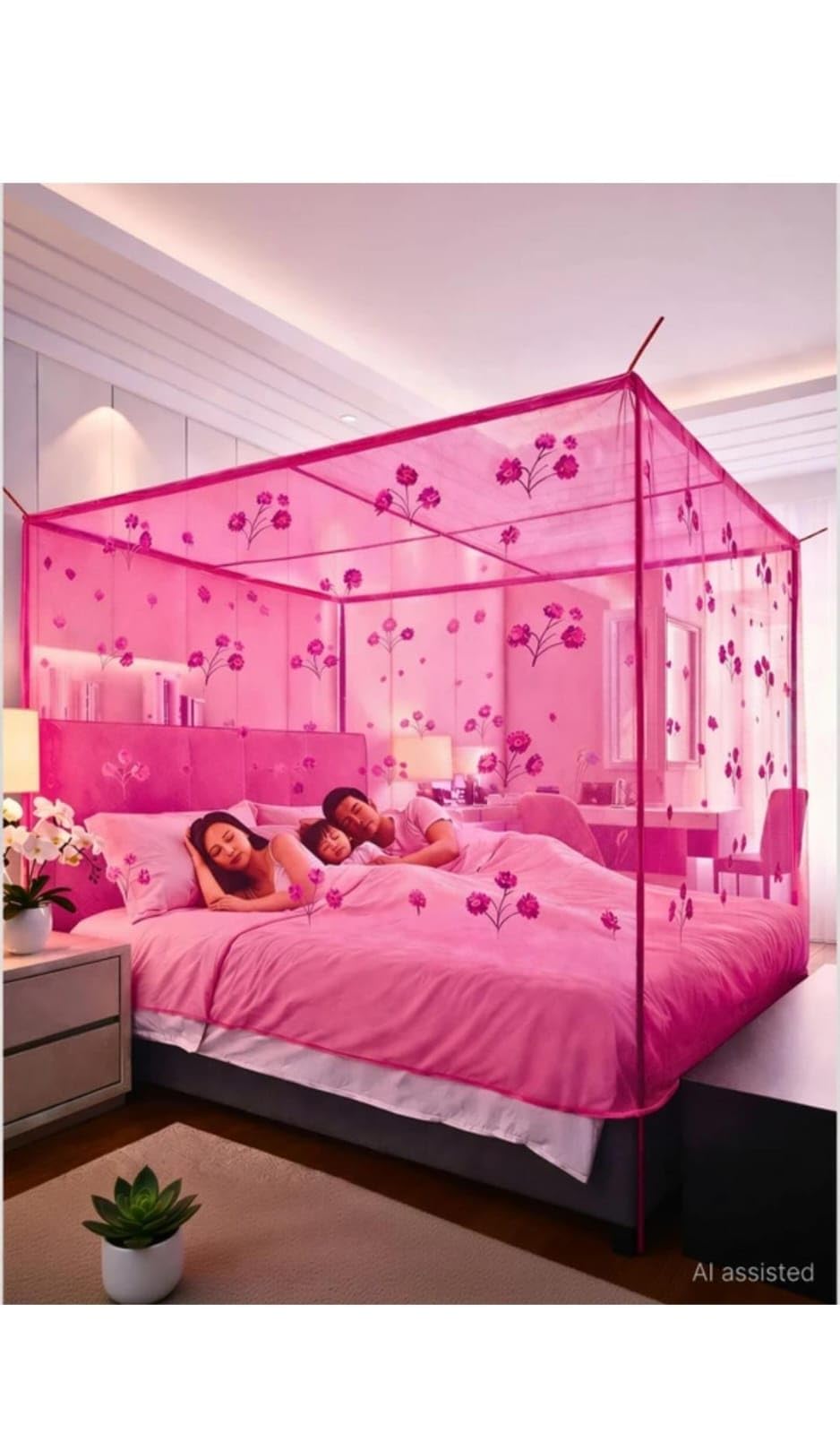 Mosquito Net - Queen Size Premium Polyester Machardani Pink (6ft x 7ft)-image-39