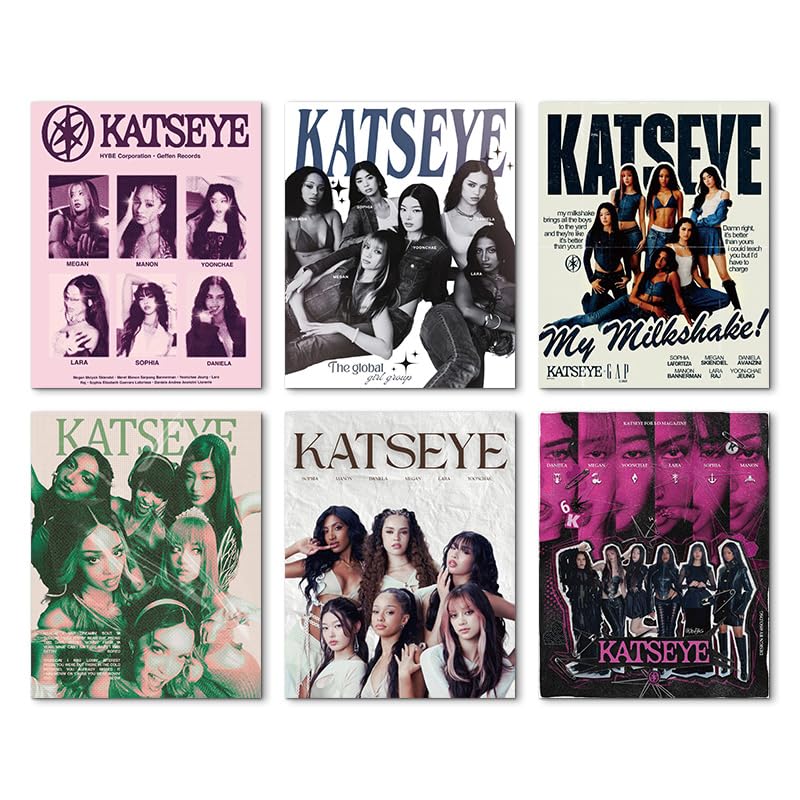 DIWSO 6 Sheets Katseye Poster Top Idol Girl Groups Colorful Poster Wall Hanging for Bedroom Dorm Studio Trendy Room Decor Backdrop 25 * 20cm