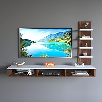 Furnifry Wooden TV Entertainment Unit/Wall Set Top Box Shelf Stand/Tv Cabinet For Wall/Set Top Box Holder For Home/Living Room (White & Walnut), (10 X 10 X 5Cm)