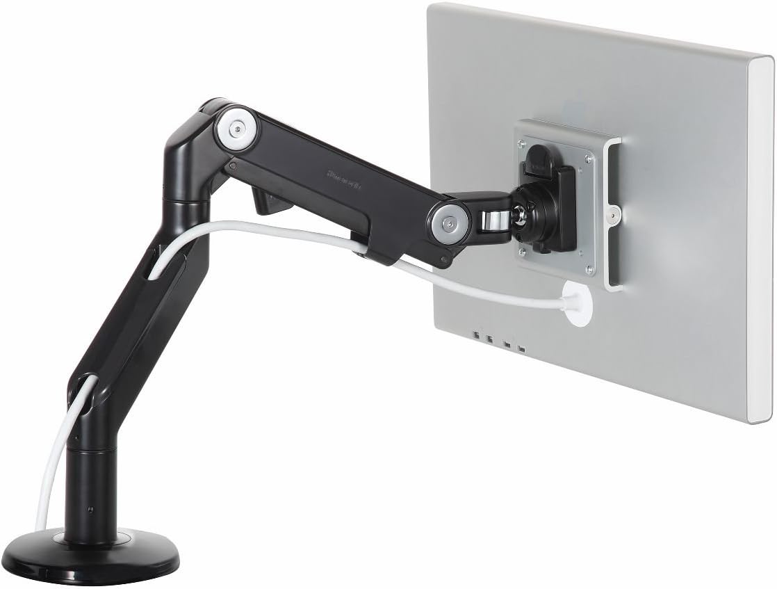 Humanscale M8 Adjustable Articulating Computer Monitor Arm - Both Mounts Clamp and Bolt Through Mount with Base - Silver with Gray Trim