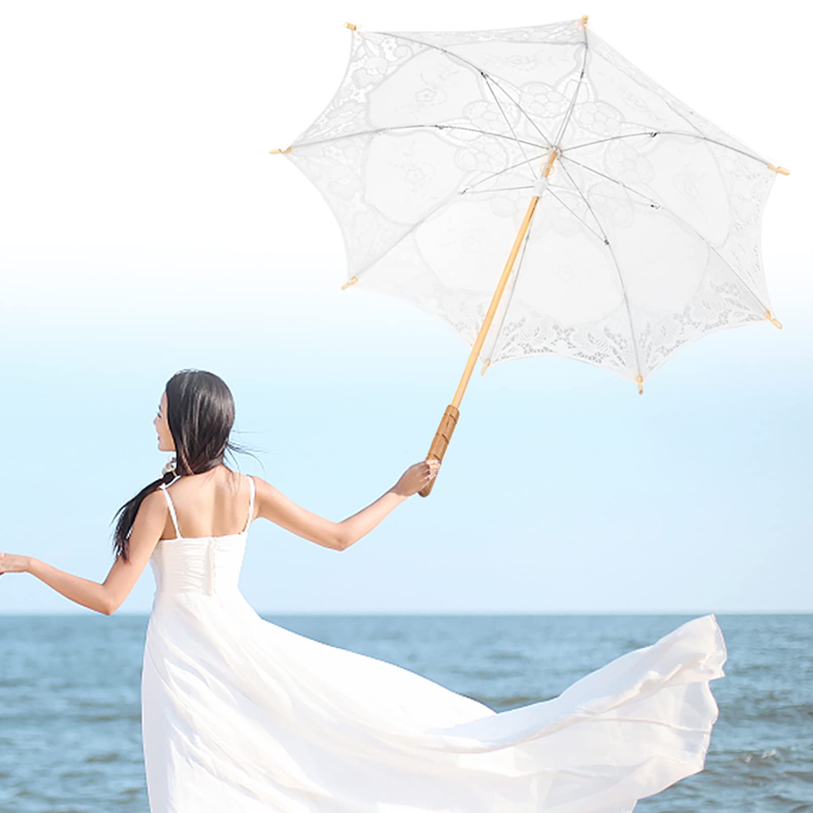 Parapluie De Mariée En Dentelle Blanche - Parapluie Photographie Mariage Élégant Grand Modèle