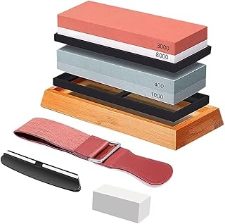 Knife Sharpening Kit Professional Sharpening Stones 4 Side Grit 400/1000 3000/8000 Whetstone Sharpening Kit Premium Kitchen Knife Sharpener with Leather Strop,Angle Guide, Flattening Stone