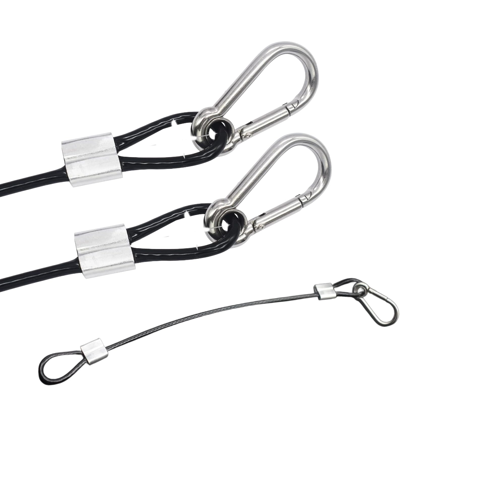 2 pcs 36 inch Vinyl Cover Coated Stainless Steel Wire Rope Lanyard Cable Tether Safety Strap with Hooks and 2 Loops (4mm Thickness), Black