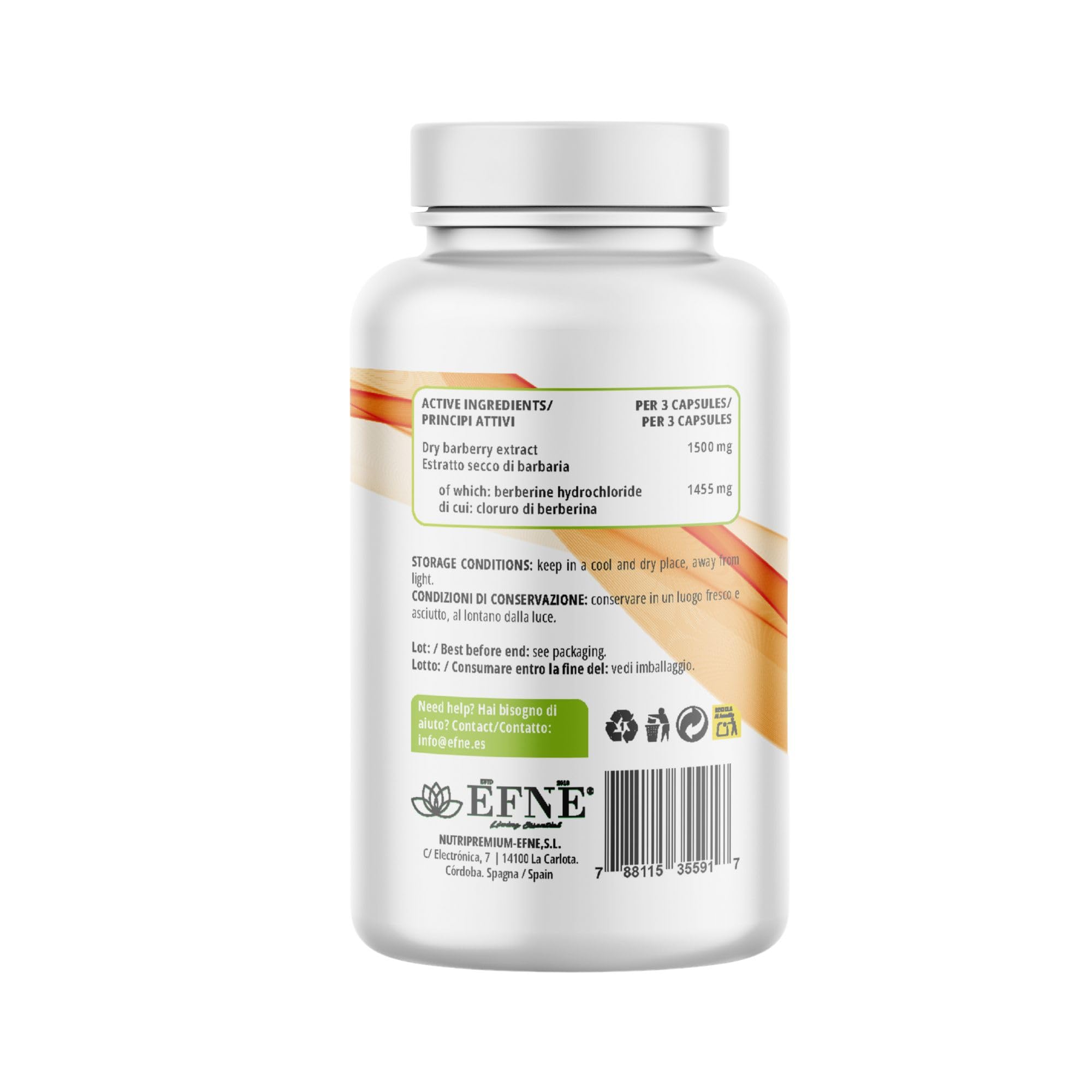 EFNE | Berbérine 97% de Concentration | Dosage Élevé 634 MG/Capsule | Extrait de Berberis - 1500 mg | 90 Gélules Végétaliennes avec Berbérine HCl |