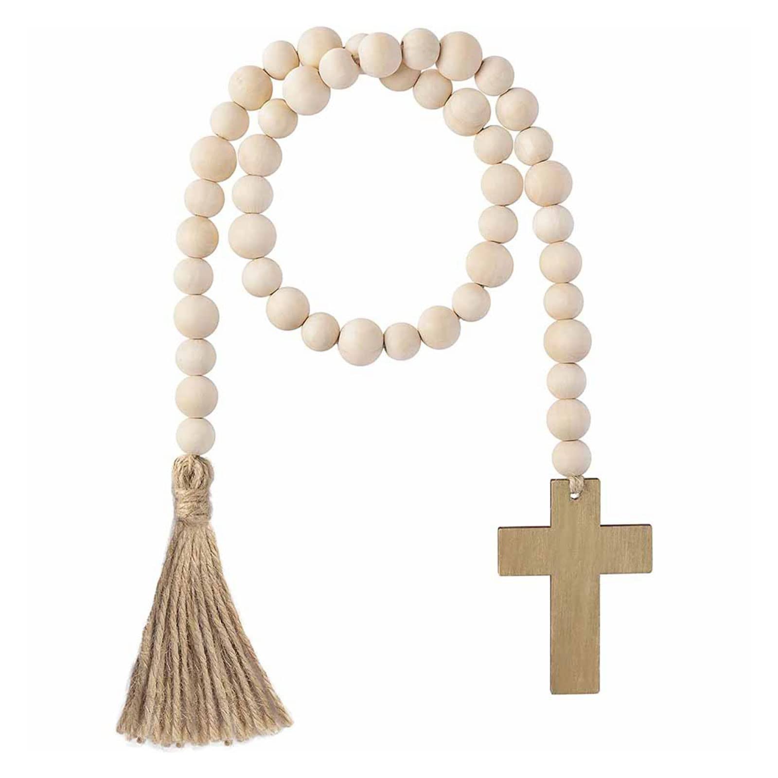 Kalttoy Cross Design Wood Beads Garland String Wall Hanging Ornaments Elegant Prayer Bead for Easter Gifts Easter Wooden Bead Cross Ornaments Decoration Hanging Farmhouse Tiered Tray Prayer