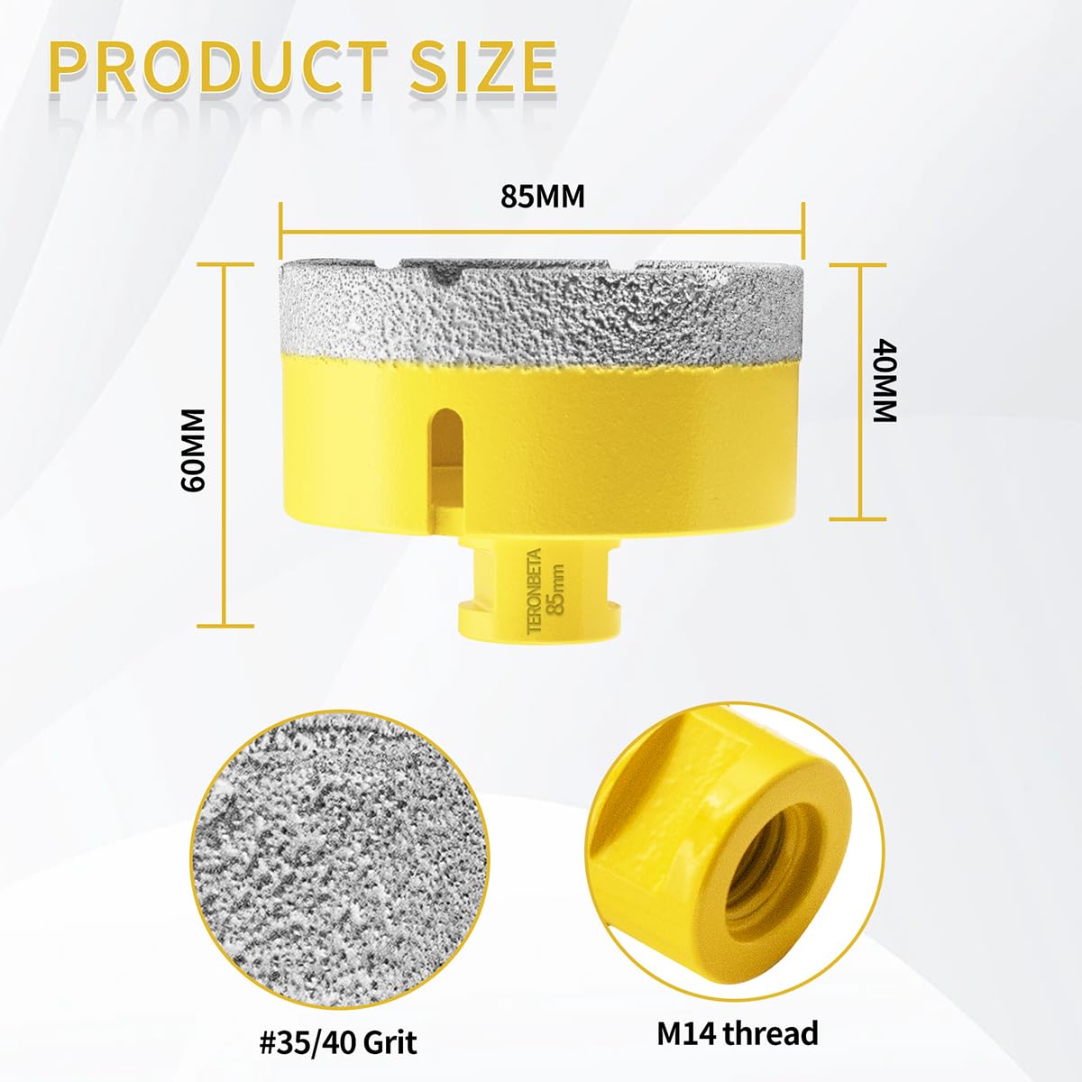 Punta per Trapano Diamantata 85mm, M14 Filetto Vacuum Brasato Foretto Sega a Tazza Diamantata per Piastrelle Porcellana Marmo Ceramica Granito