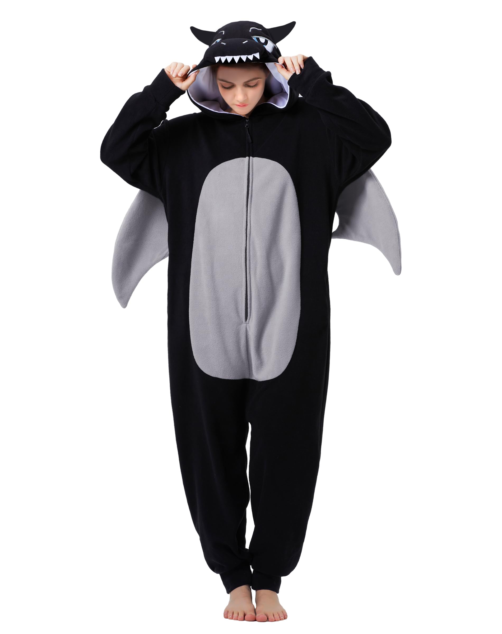 dressfan Unisex Pigiama da Drago Onesie Costumi,Nero Animali Drago Monopezzi Pigiama Halloween Carnevale Costumi e Cosplay,Regali di Natale per Donna Uomo